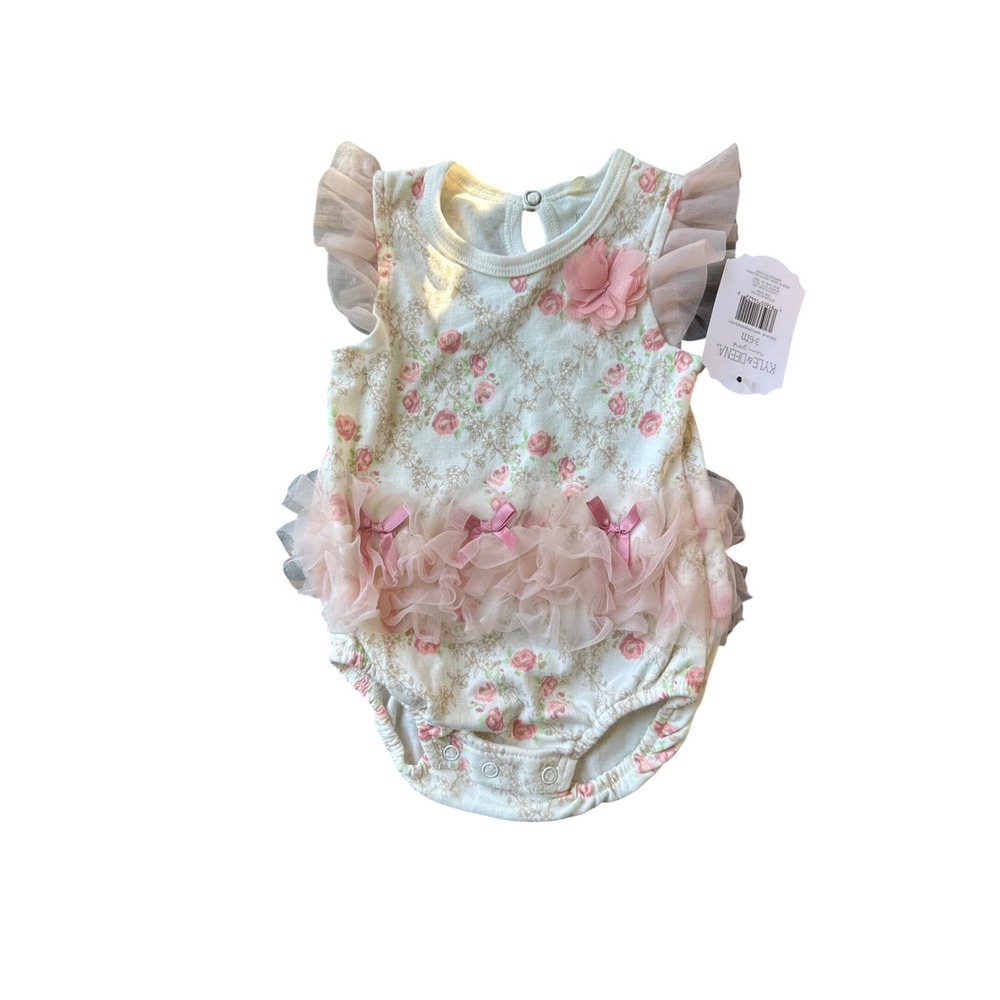 Kyle & Deena Baby Girls Pink Floral Tulle Ruffle Tutu Bodysuit Romper 3-6M NWT
